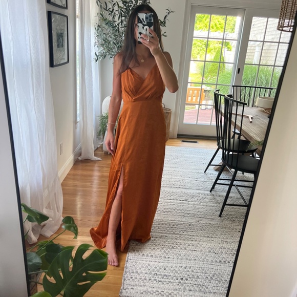 NWT Rust Orange Satin Maxi Dress - Picture 6 of 7